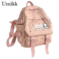 Women Flowers Backpack with Pendant Floral School Bag