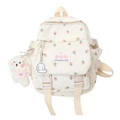 Women Flowers Backpack with Pendant Floral School Bag