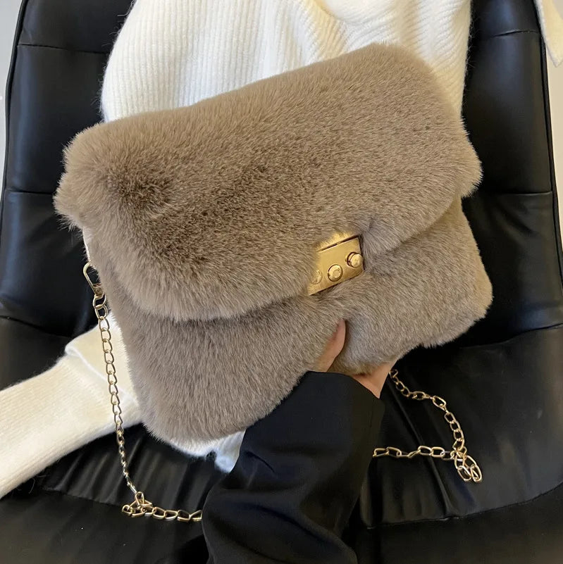 Fluffy Square Bag Chain Cross Body Plush