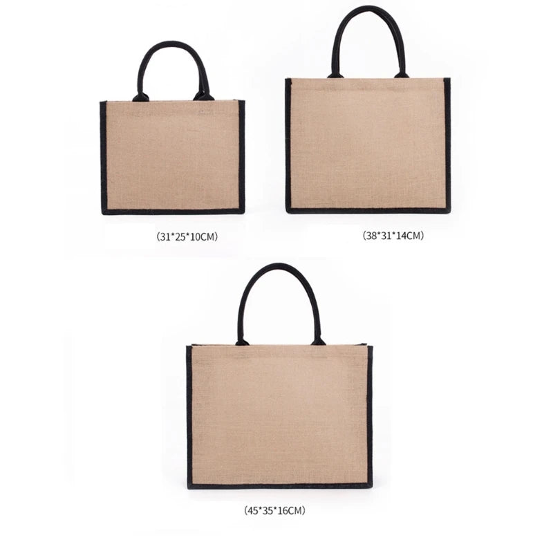 Women Foldable Jute Burlap Tote Bag Large Reusable Grocery Bags with Handles