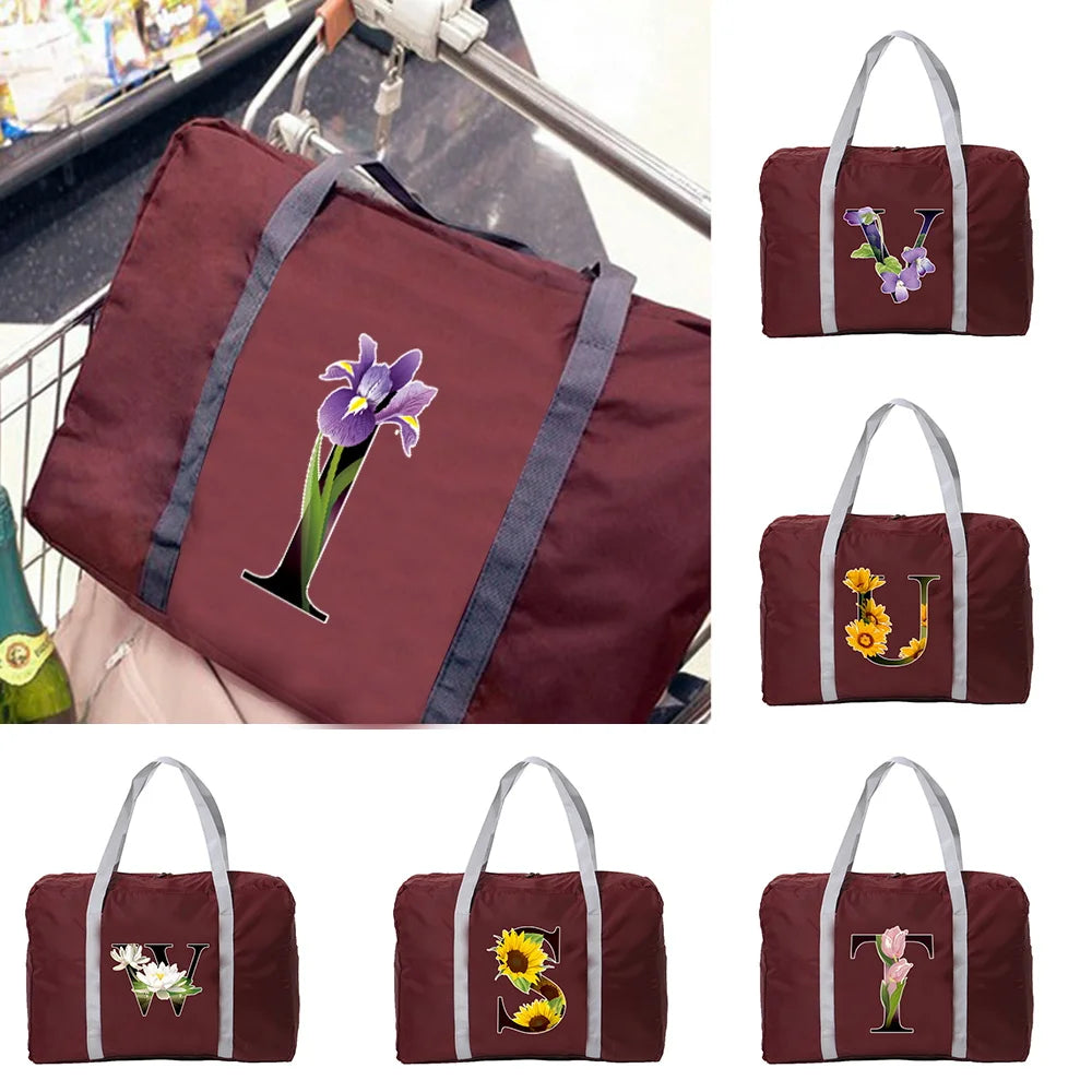 Foldable Gym Shoulder Bag Large Capacity Flower Print Yoga Tote Travel Handbag