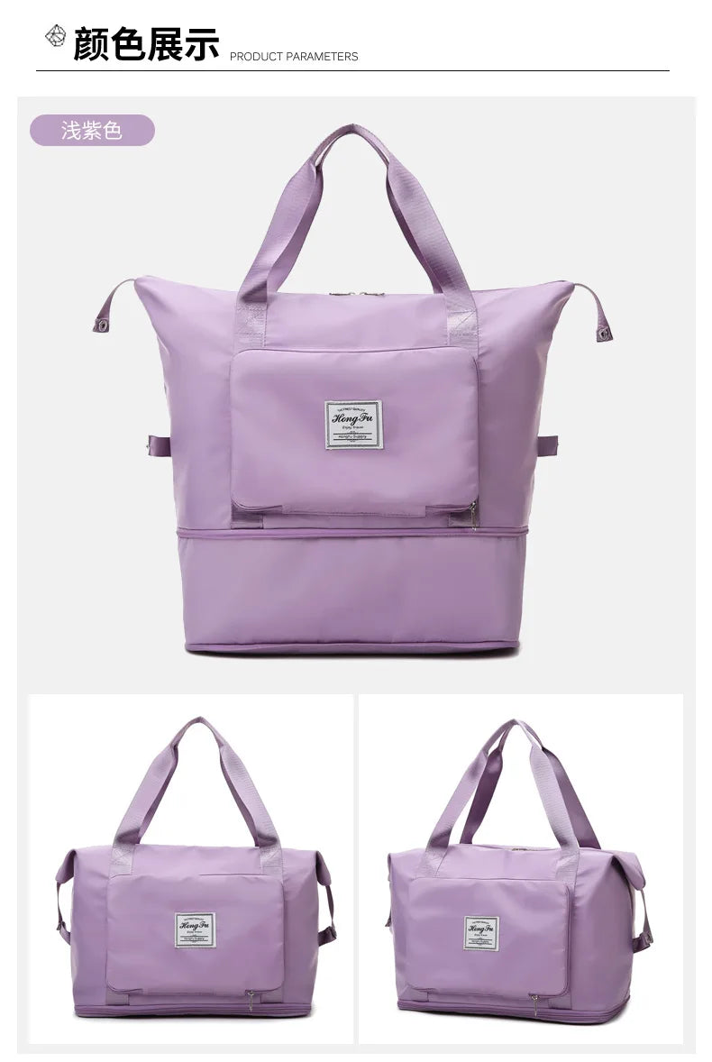 Women Foldable Gym Bag Large Capacity Shoulder Handbag Yoga Sport Tote Sac