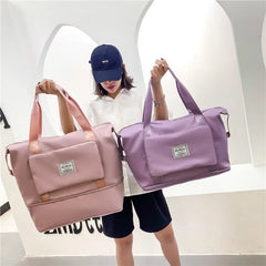 Women Foldable Gym Bag Large Capacity Shoulder Handbag Yoga Sport Tote Sac