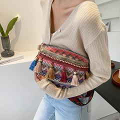 Women Folk Style Waist Bag with Adjustable Strap Fanny Pack