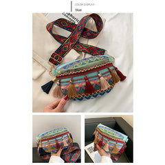 Women Folk Style Waist Bag with Adjustable Strap Fanny Pack