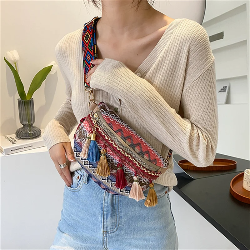 Women Folk Style Waist Bags with Adjustable Strap Fanny Pack