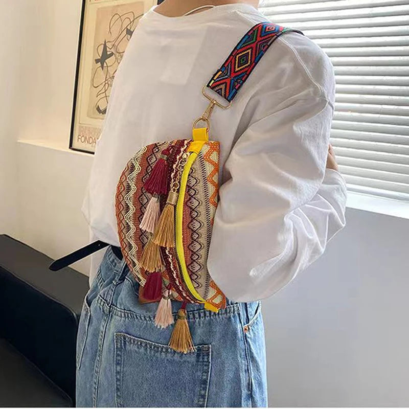 Women Folk Style Waist Bags with Adjustable Strap Fanny Pack