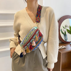 Variegated Fringe Decor Waist Bag for Women