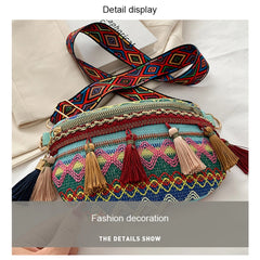 Women Folk Style Waist Bag with Adjustable Strap Variegated Fringe Fanny Pack