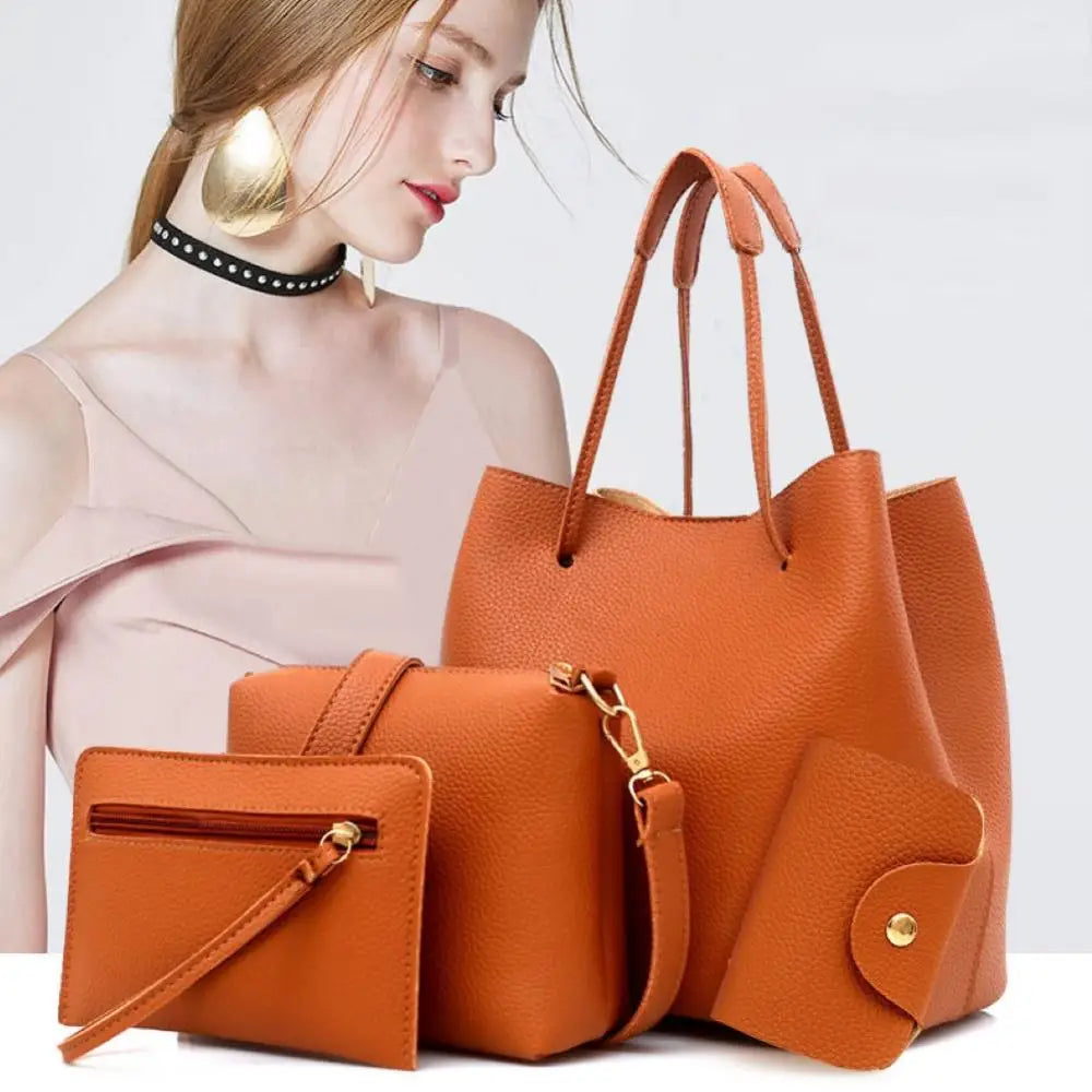 Women 4 Piece Handbag Set Shoulder Tote Crossbody Wallet Casual Female Bags
