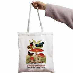 Funny Butterfly Mushroom Shoulder Canvas Bag Harajuku Shopper Handbag