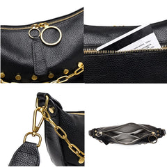 Leather Chain Handbag Soft Tote Bag Rivet Shoulder Bag