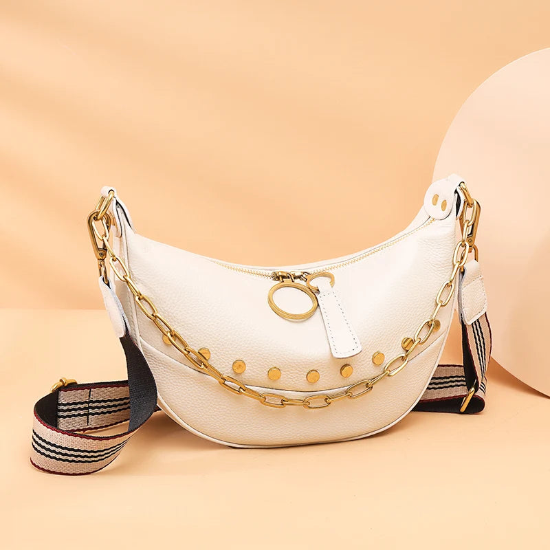 Leather Chain Handbag Soft Tote Bag Rivet Shoulder Bag