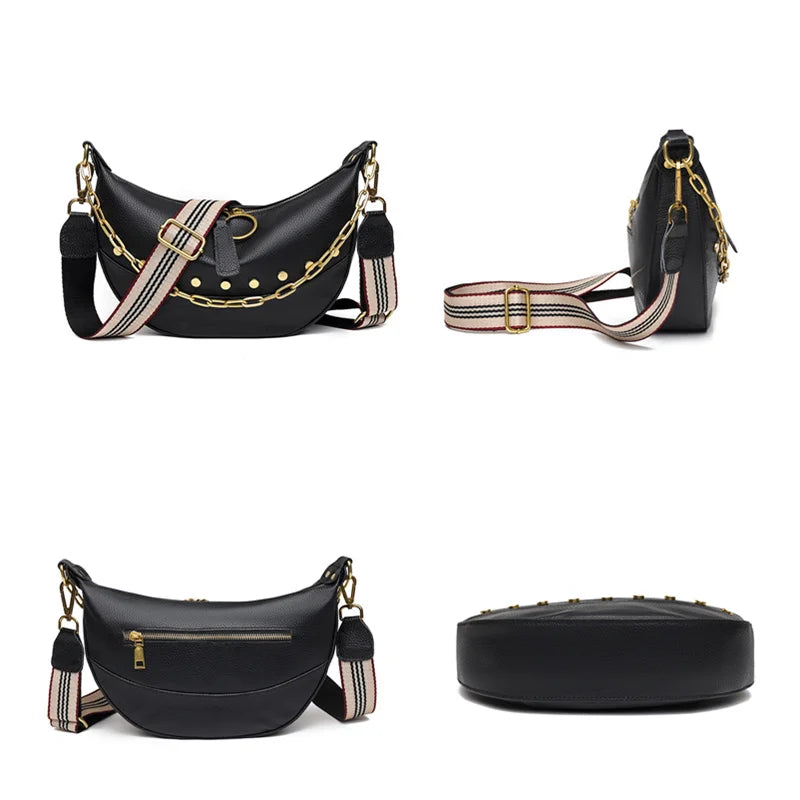 Leather Chain Handbag Soft Tote Bag Rivet Shoulder Bag