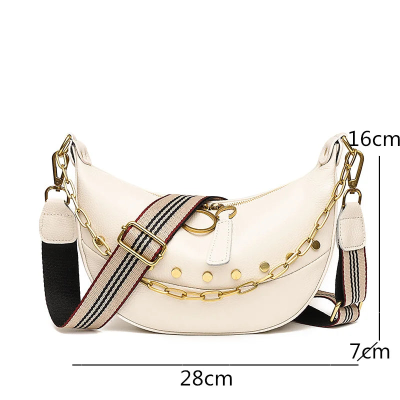 Leather Chain Handbag Soft Tote Bag Rivet Shoulder Bag