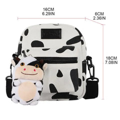 Cartoon Cow Print Crossbody Bag Canvas Messenger Tote Purse