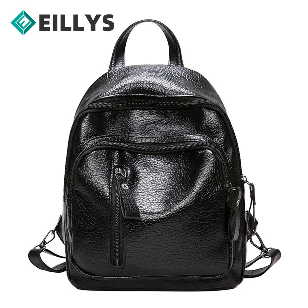 Women Girl Multifunction Backpack School Bag Pu Leather Backpack