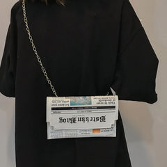 Newspaper Pattern Crossbody Bag Satchel Tote Purse