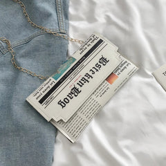 Newspaper Pattern Crossbody Bag Satchel Tote Purse