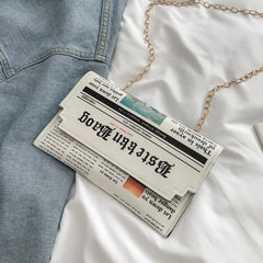 Newspaper Pattern Crossbody Bag Satchel Tote Purse