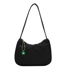 Retro PU Leather Handbag Shoulder Bag Zipper Tote Purse with Flower Pendant