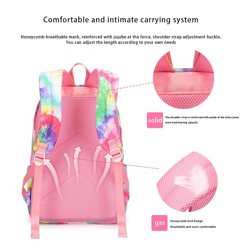Tie-dyed Print Backpack Set with Lunch Bag & Pencil Case