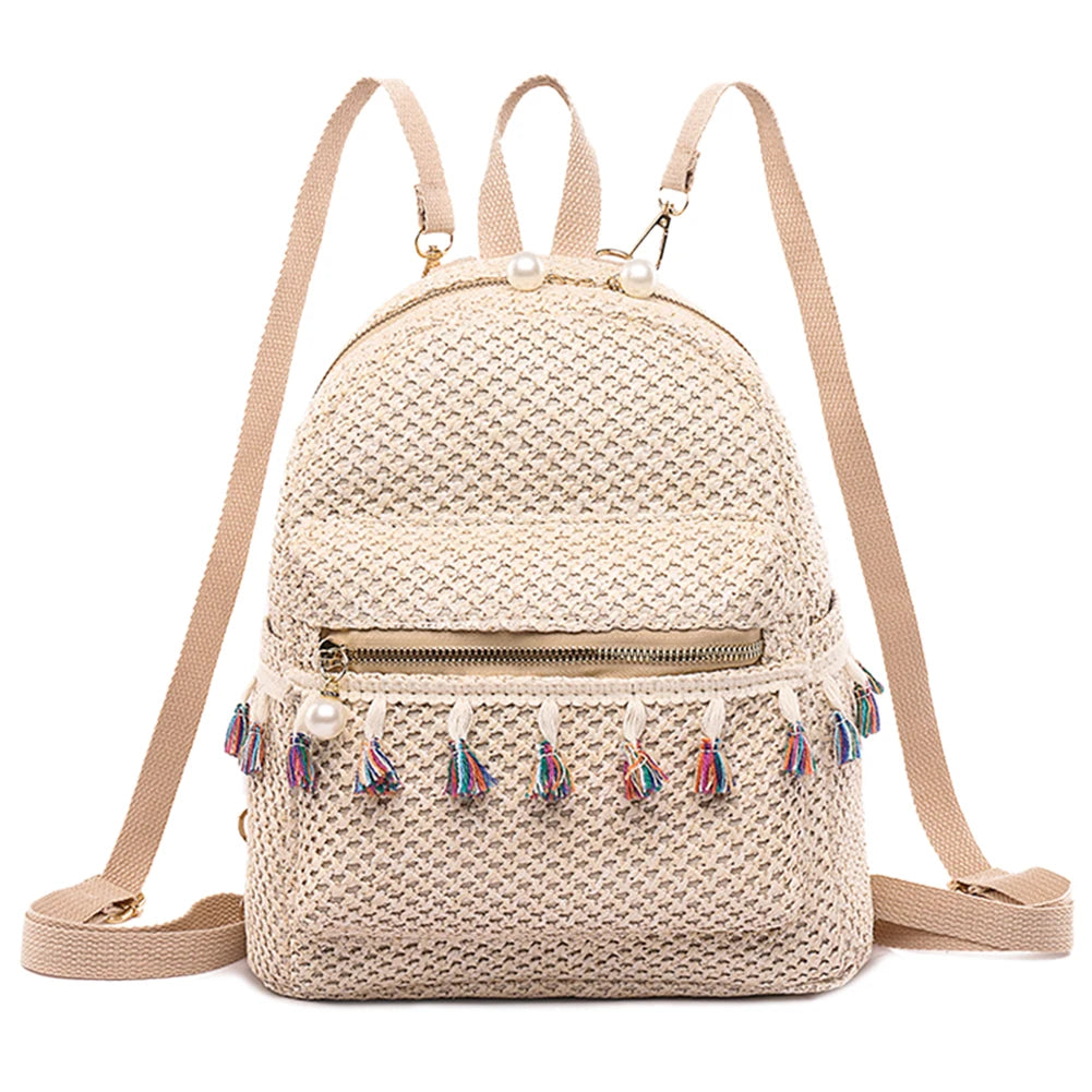 Tassel Weave Backpack Large Capacity Travel Shoulder Bag