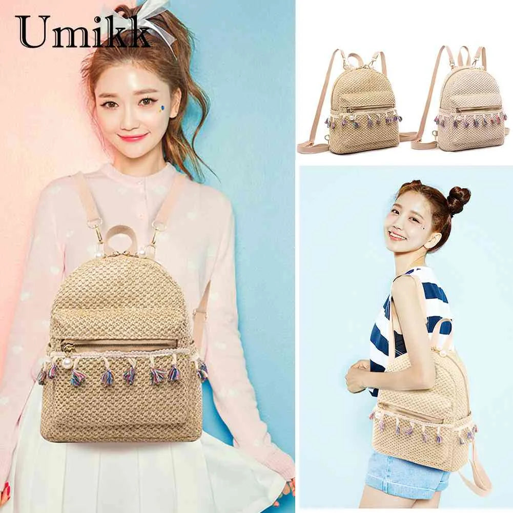 Tassel Weave Backpack Large Capacity Travel Shoulder Bag