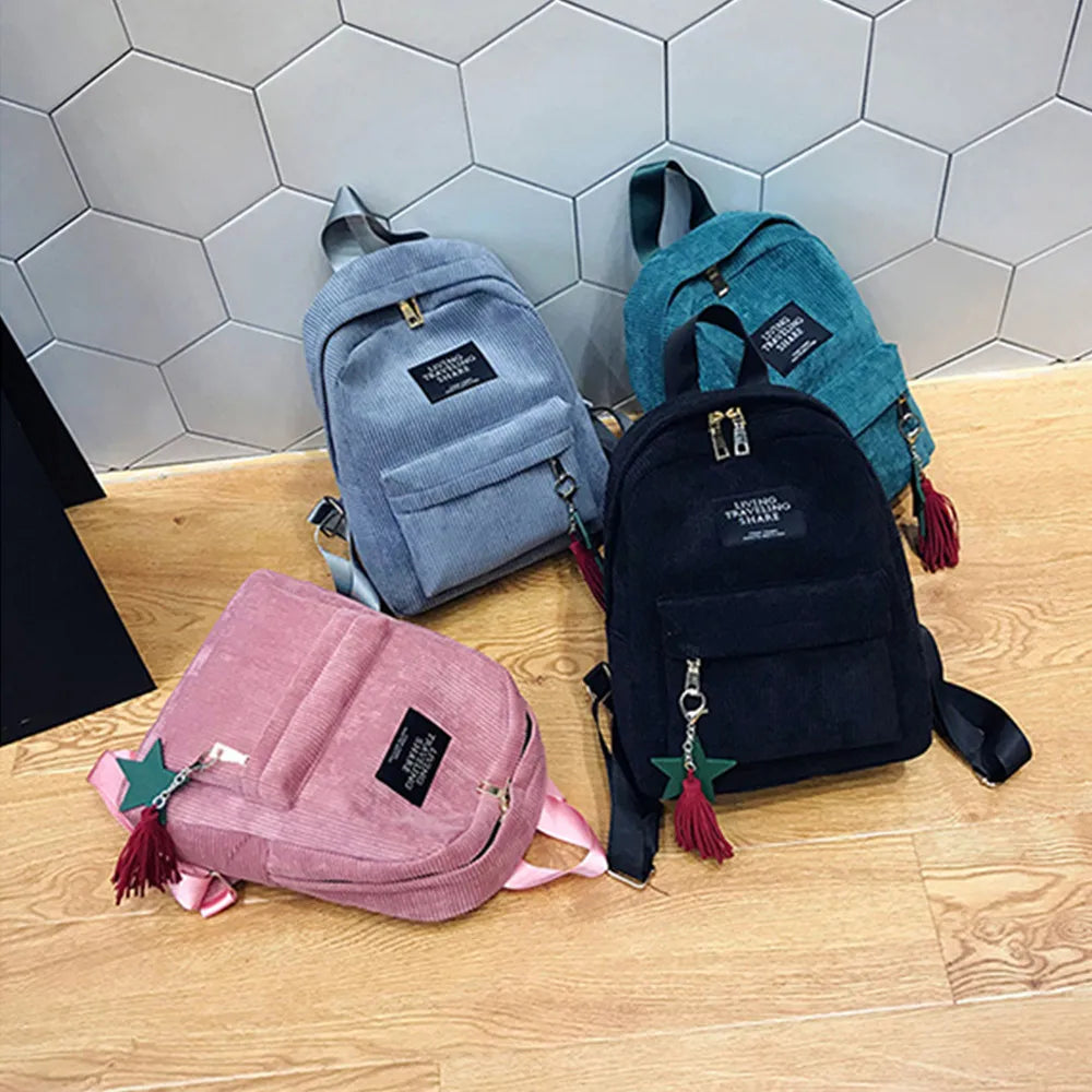 Striped School Backpack for Teenage Girls Tassel Shoulder Bag