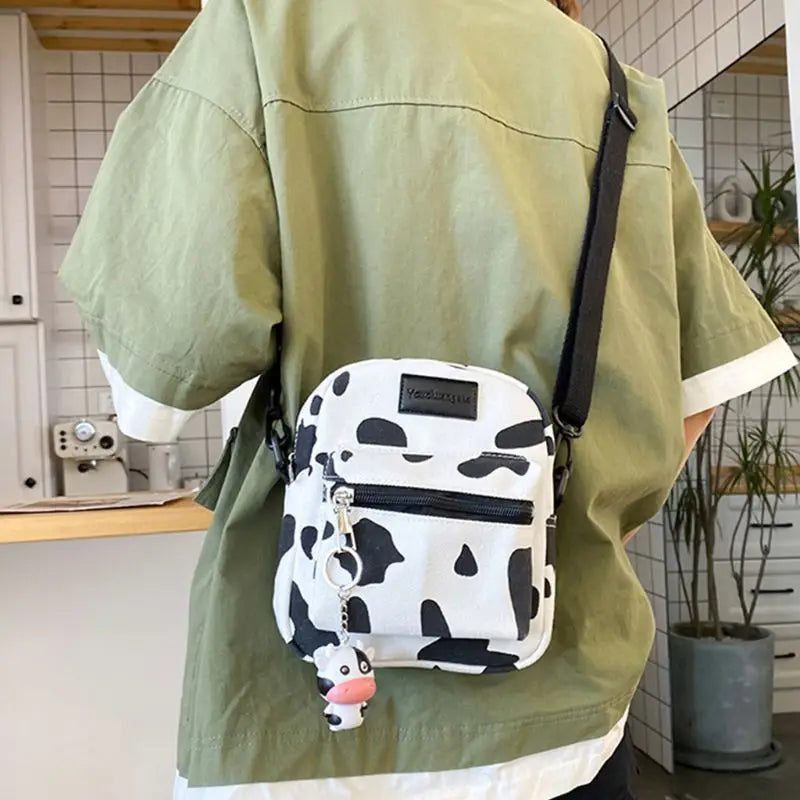 Cartoon Cow Print Crossbody Bag Lady Tote Satchel Purse