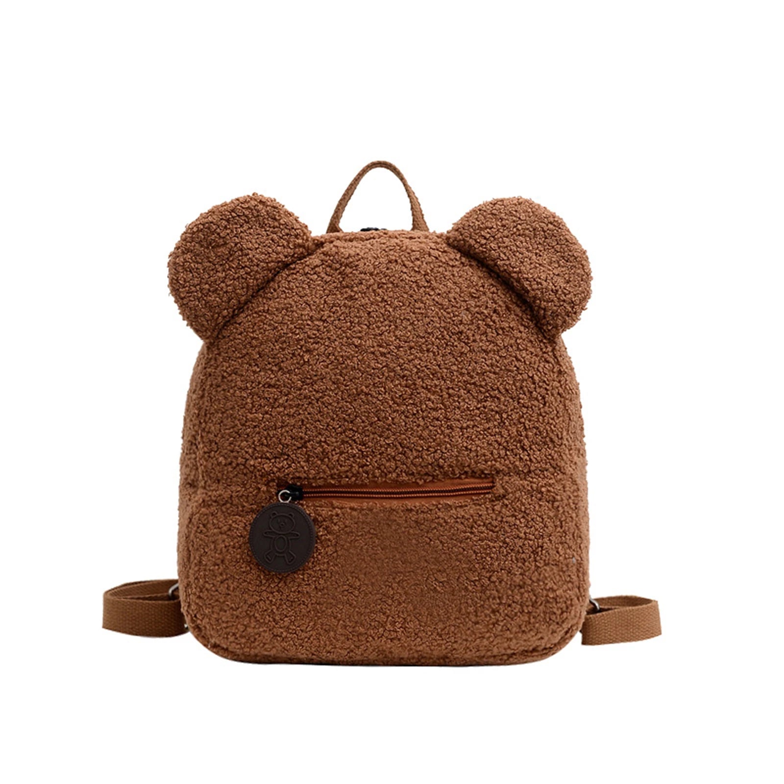Women Girls Bear Ear Fleece Small Backpack Casual Warm Lambswool Daypack Bag