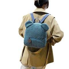 Women Girls Bear Ear Fleece Small Backpack Casual Warm Lambswool Daypack Bag
