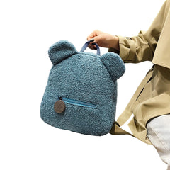 Women Girls Bear Ear Fleece Small Backpack Casual Warm Lambswool Daypack Bag