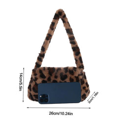 Leopard Print Mini Shoulder Bag Soft Faux Fur Underarm Handbag