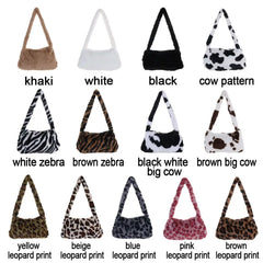 Leopard Print Mini Shoulder Bag Soft Faux Fur Underarm Handbag