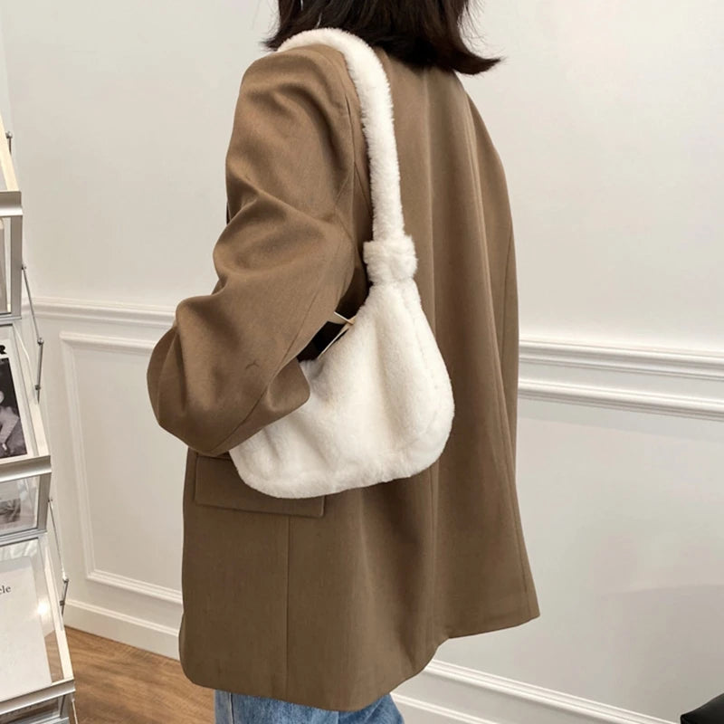 Fluffy Plush Shoulder Bag Soft Handbag Warm Underarm Bag