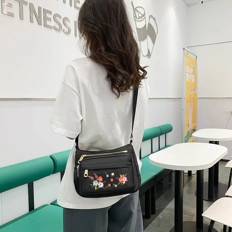 Girls Floral Embroidery Shoulder Crossbody Bag Large Capacity Christmas