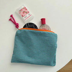 Plaid Makeup Bag Cotton And Linen Zipper Pouch Large Capacity Storage