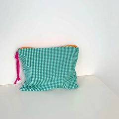 Plaid Makeup Bag Cotton And Linen Zipper Pouch Large Capacity Storage