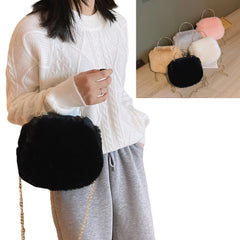Plush Crossbody Purse Soft Shoulder Bag Top Handle Satchel with Chain Strap
