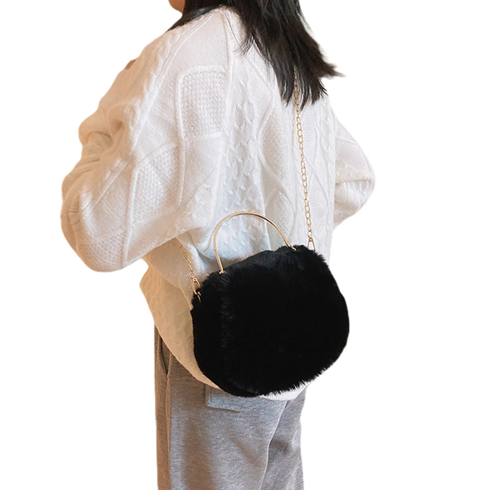 Plush Crossbody Purse Soft Shoulder Bag Top Handle Satchel with Chain Strap