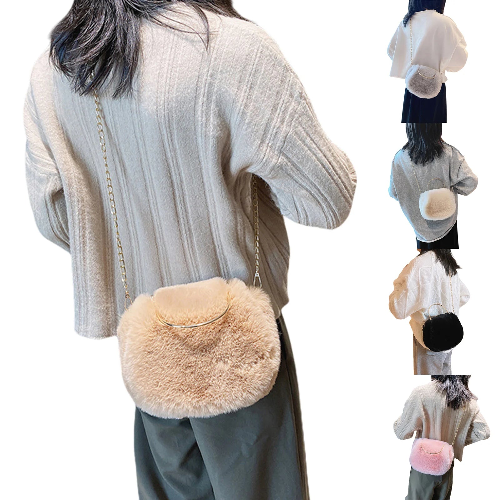 Plush Crossbody Purse Soft Shoulder Bag Top Handle Satchel with Chain Strap