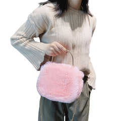Plush Crossbody Purse Soft Shoulder Bag Top Handle Satchel with Chain Strap