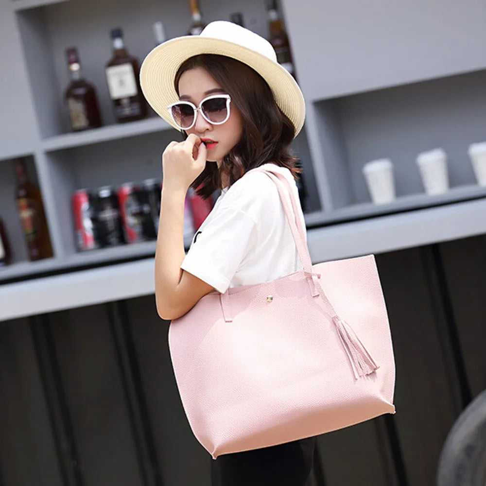 Tassel Shoulder Bag for Women Girls with Large Capacity