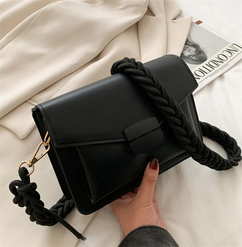 Small Crossbody Bag Solid PU Leather Shoulder Braided Strap Pink Yellow