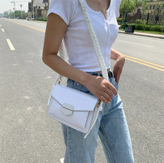 Small Crossbody Bag Solid PU Leather Shoulder Braided Strap Pink Yellow