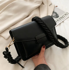 Small Crossbody Bag Solid PU Leather Shoulder Braided Strap Pink Yellow