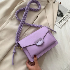 Small Crossbody Bag Solid PU Leather Shoulder Braided Strap Pink Yellow