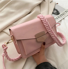 Small Crossbody Bag Solid PU Leather Shoulder Braided Strap Pink Yellow