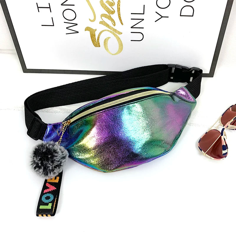 Rainbow Colorful Fanny Belt Bag Pom Tassel Hip Bum Bags